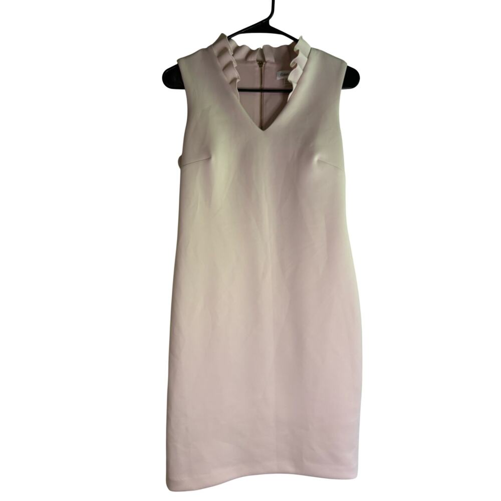 Calvin Klein Petite Bodycon Dress Light Pink 8P Ruffle Neck Sleeveless